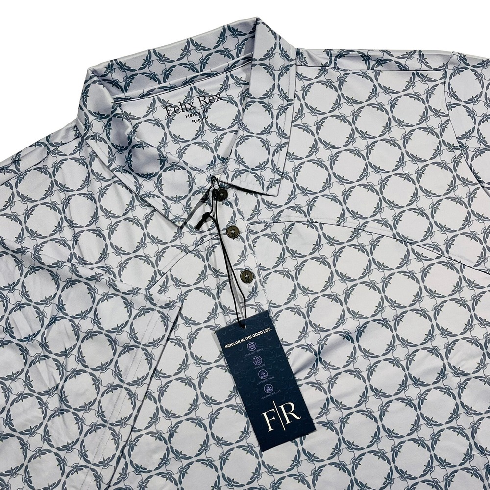 Felix Rex Henry III Golf Polo Mens 2XL Blue White Bird Print Performance Shirt